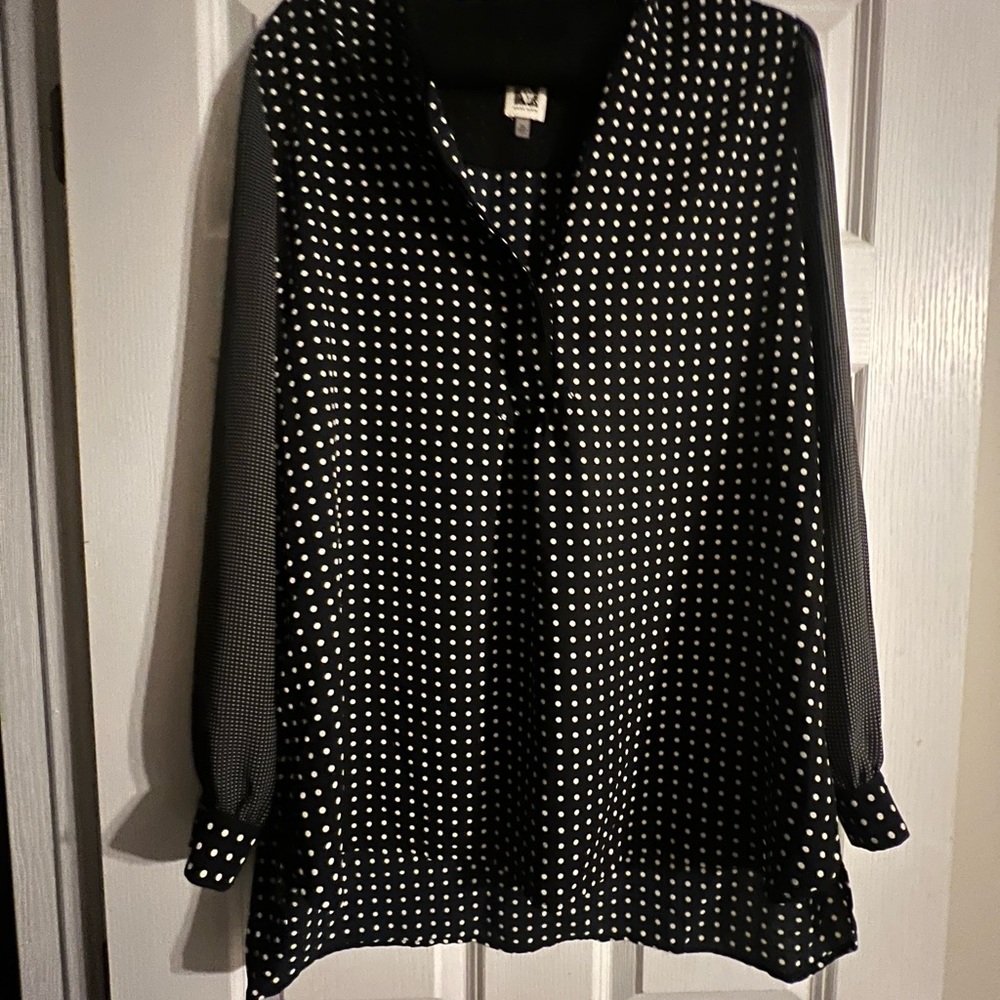 Anne Klein Black Blouse with White Dots